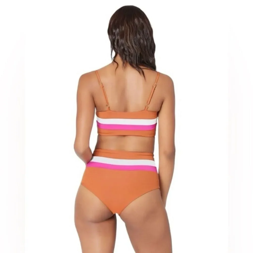 L*Space Rebel Stripe Bikini Top Portia Stripe Bottom Sz S Pink Brown White NWOT